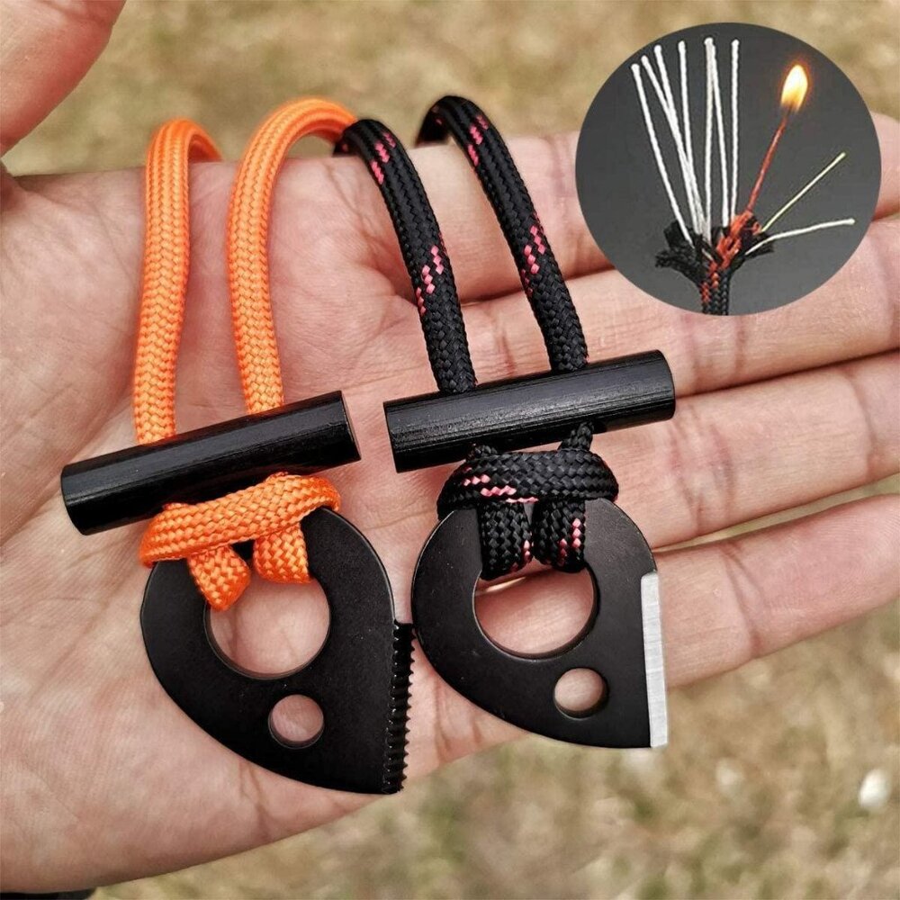 Survival Red Tinder Paracord Necklace with Firestarter Ferrocerium1 Pack(Orange)